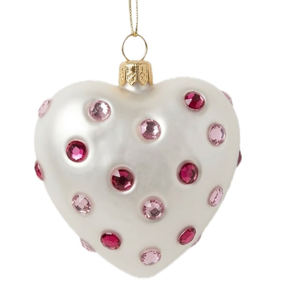 Betsey Johnson Other - Betsey Johnson beaded heart Christmas or Valentine’s Day ornament white & pink